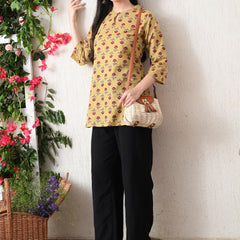 Beige Butti Pure Cotton Casual 3/4th Sleeves Top for women
