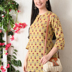 Beige Butti Pure Cotton Casual 3/4th Sleeves Top for women