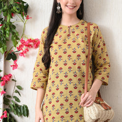 Beige Butti Pure Cotton Casual 3/4th Sleeves Top for women