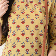 Beige Butti Pure Cotton Casual 3/4th Sleeves Top for women
