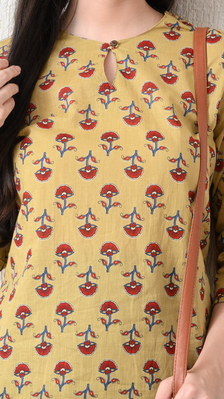 Beige Butti Pure Cotton Casual 3/4th Sleeves Top for women