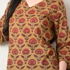 Peru Flower Block Pure Cotton Casual 3/4th Sleeves Top for women