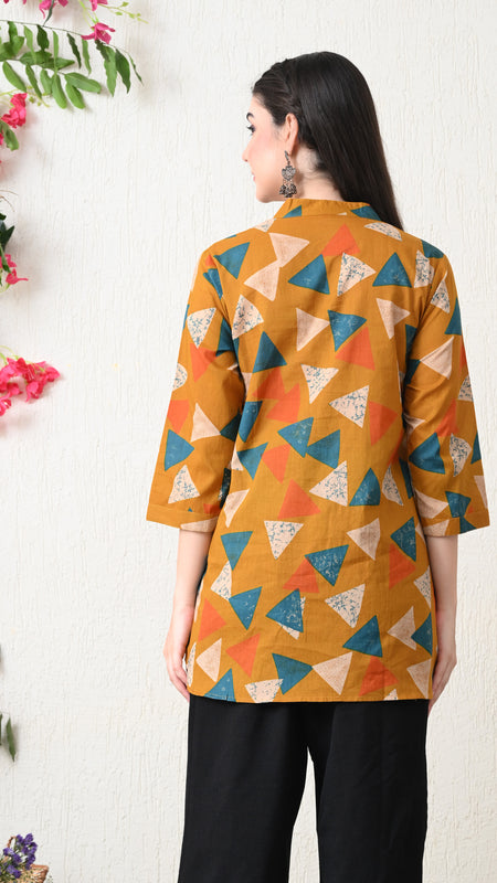 Honey Geometry Pure Cotton Casual 3/4th Sleeves Top for women
