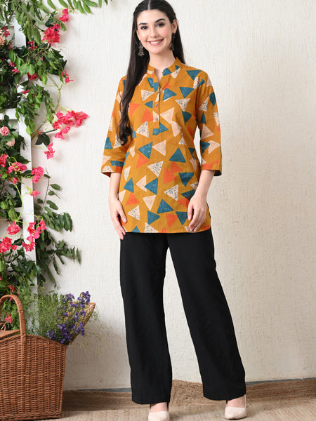 Honey Geometry Pure Cotton Casual 3/4th Sleeves Top for women