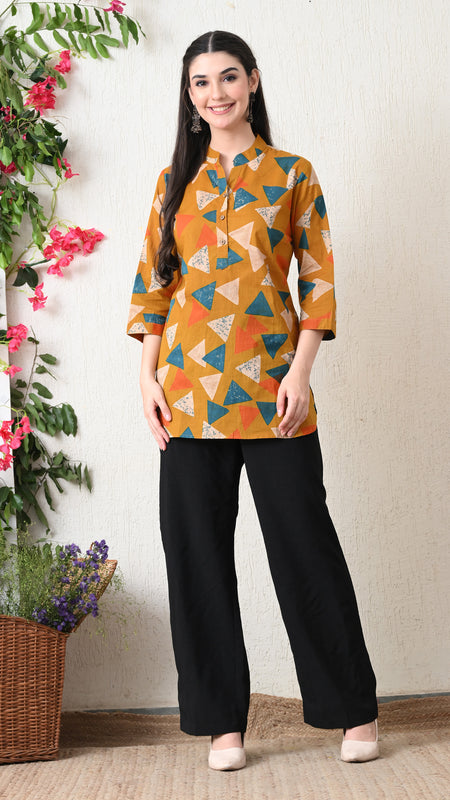 Honey Geometry Pure Cotton Casual 3/4th Sleeves Top for women