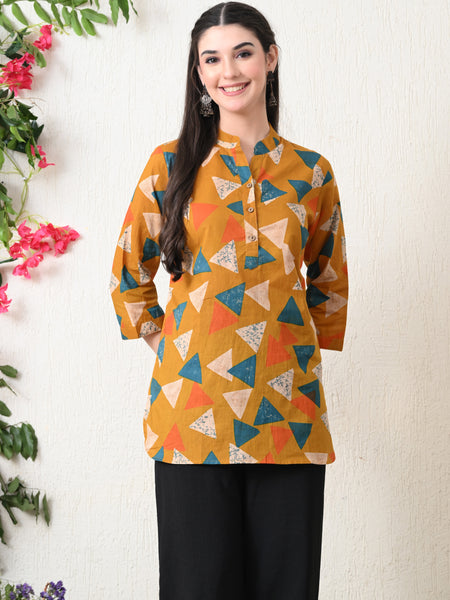 Honey Geometry Pure Cotton Casual 3/4th Sleeves Top for women