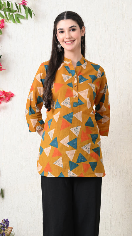 Honey Geometry Pure Cotton Casual 3/4th Sleeves Top for women