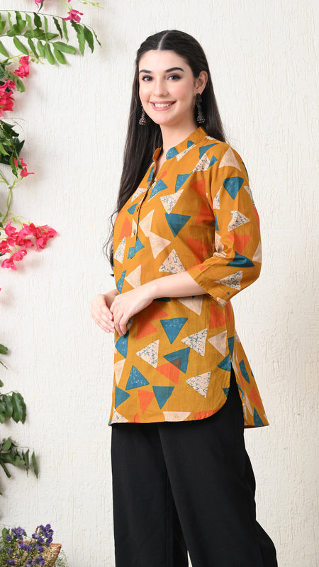 Honey Geometry Pure Cotton Casual 3/4th Sleeves Top for women