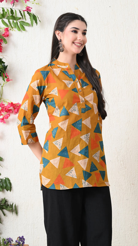Honey Geometry Pure Cotton Casual 3/4th Sleeves Top for women