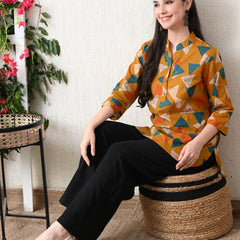 Honey Geometry Pure Cotton Casual 3/4th Sleeves Top for women