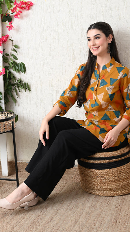Honey Geometry Pure Cotton Casual 3/4th Sleeves Top for women