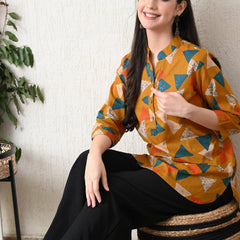 Honey Geometry Pure Cotton Casual 3/4th Sleeves Top for women