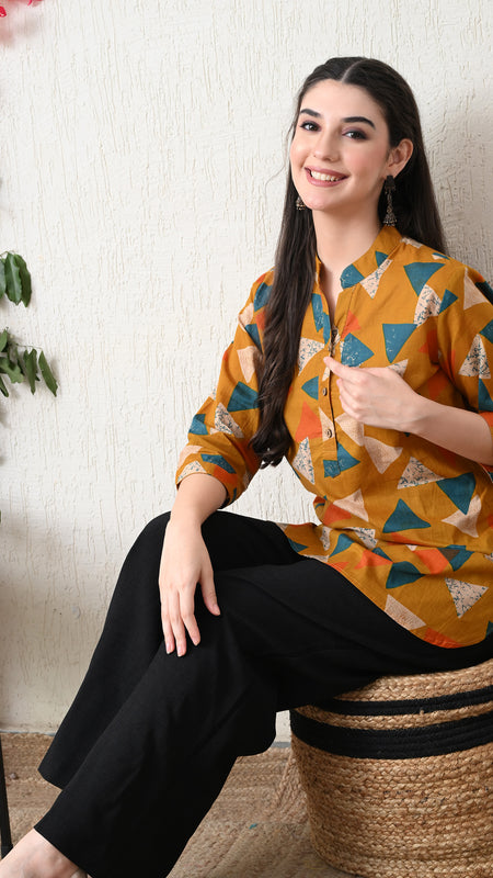 Honey Geometry Pure Cotton Casual 3/4th Sleeves Top for women