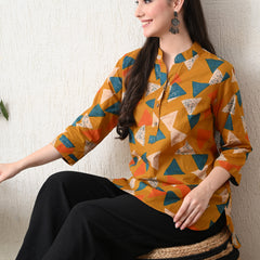 Honey Geometry Pure Cotton Casual 3/4th Sleeves Top for women