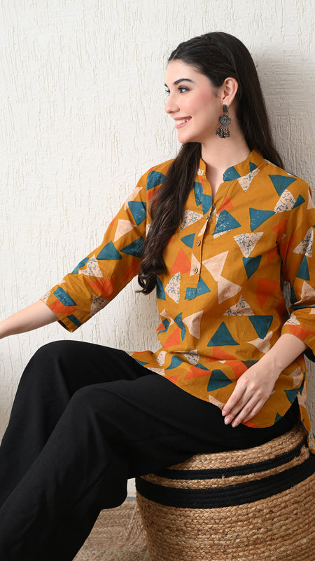 Honey Geometry Pure Cotton Casual 3/4th Sleeves Top for women