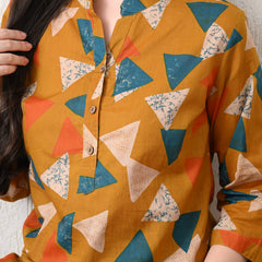 Honey Geometry Pure Cotton Casual 3/4th Sleeves Top for women