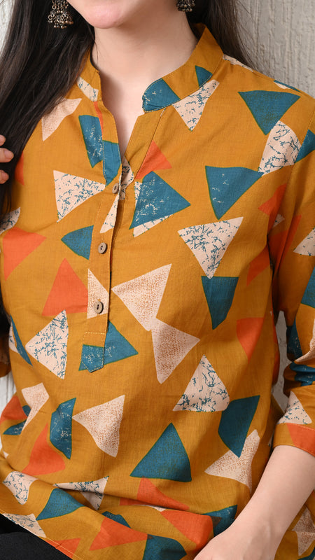 Honey Geometry Pure Cotton Casual 3/4th Sleeves Top for women