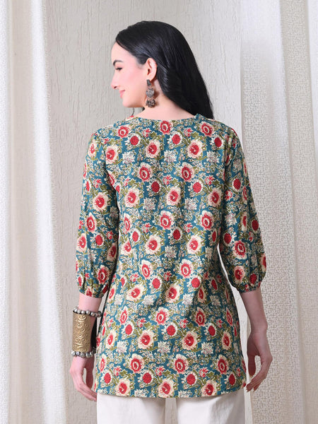 Green SunflowerJal Pure Cotton Casual 3/4th Sleeves Top for women