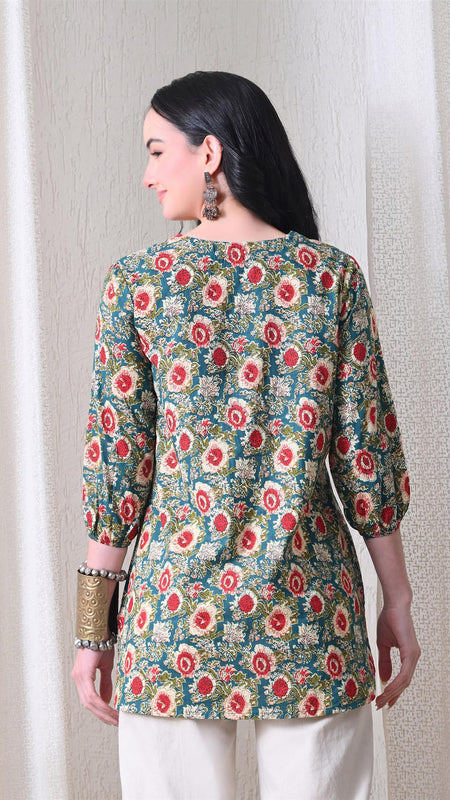 Green SunflowerJal Pure Cotton Casual 3/4th Sleeves Top for women