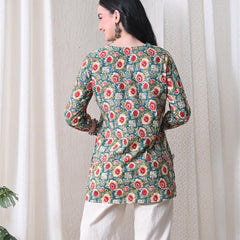 Green SunflowerJal Pure Cotton Casual 3/4th Sleeves Top for women