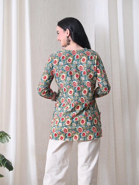 Green SunflowerJal Pure Cotton Casual 3/4th Sleeves Top for women