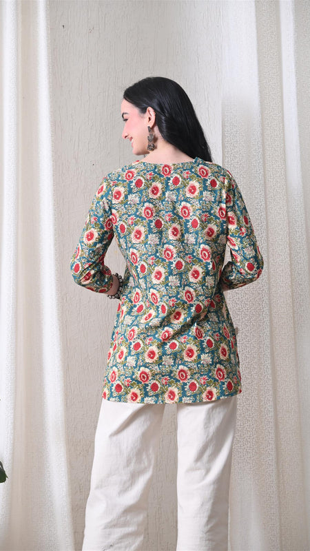 Green SunflowerJal Pure Cotton Casual 3/4th Sleeves Top for women