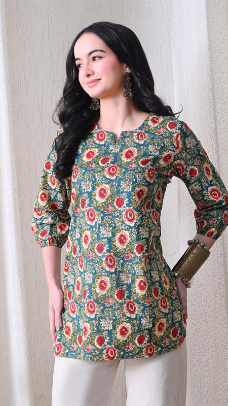 Green SunflowerJal Pure Cotton Casual 3/4th Sleeves Top for women
