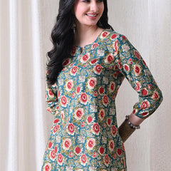 Green SunflowerJal Pure Cotton Casual 3/4th Sleeves Top for women