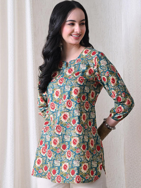 Green SunflowerJal Pure Cotton Casual 3/4th Sleeves Top for women