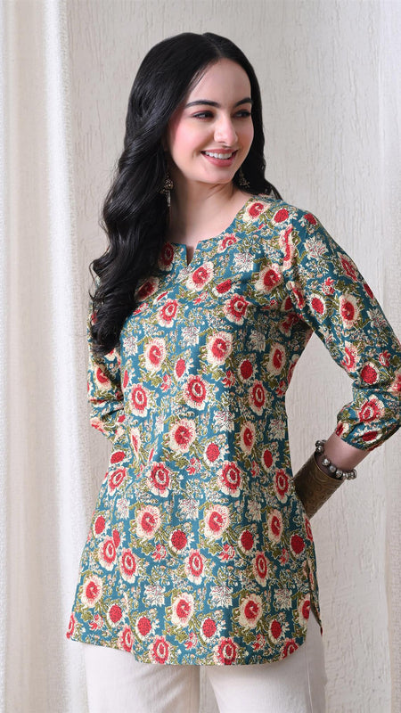 Green SunflowerJal Pure Cotton Casual 3/4th Sleeves Top for women