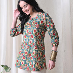 Green SunflowerJal Pure Cotton Casual 3/4th Sleeves Top for women