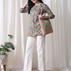 Green SunflowerJal Pure Cotton Casual 3/4th Sleeves Top for women