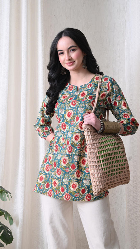 Green SunflowerJal Pure Cotton Casual 3/4th Sleeves Top for women