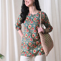 Green SunflowerJal Pure Cotton Casual 3/4th Sleeves Top for women