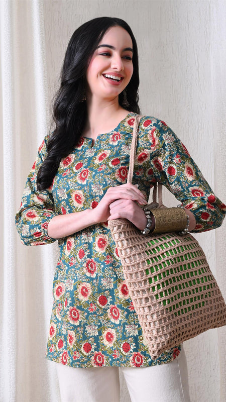 Green SunflowerJal Pure Cotton Casual 3/4th Sleeves Top for women