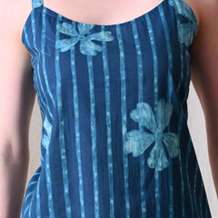 Blue Flower Stripe Casual A-line strappy top for women