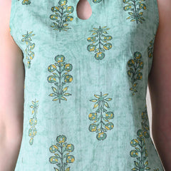 Mint Buta Casual A-line sleeveless with key hole neck detailing top for women