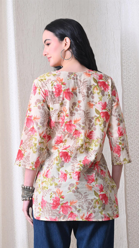 Pink Garden Pure Cotton Casual 3/4th Sleeves Top for women