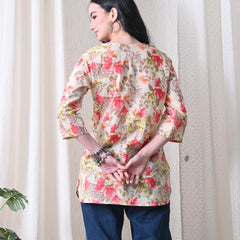 Pink Garden Pure Cotton Casual 3/4th Sleeves Top for women
