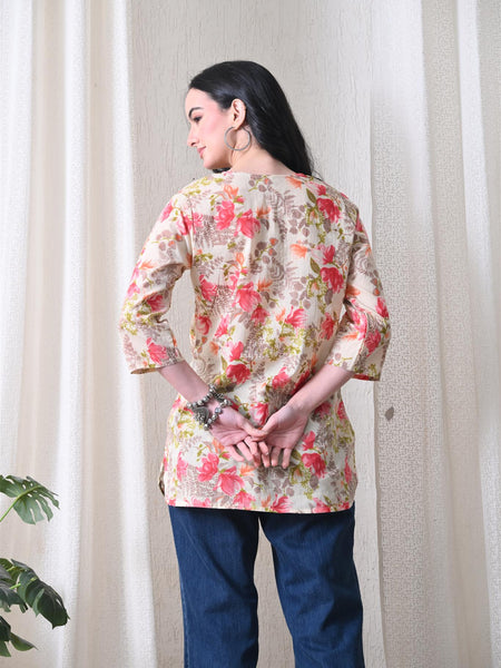 Pink Garden Pure Cotton Casual 3/4th Sleeves Top for women