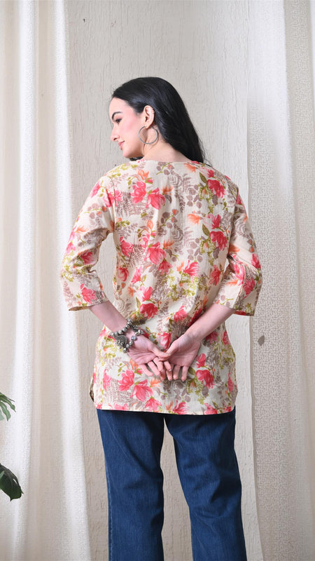 Pink Garden Pure Cotton Casual 3/4th Sleeves Top for women
