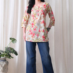 Pink Garden Pure Cotton Casual 3/4th Sleeves Top for women