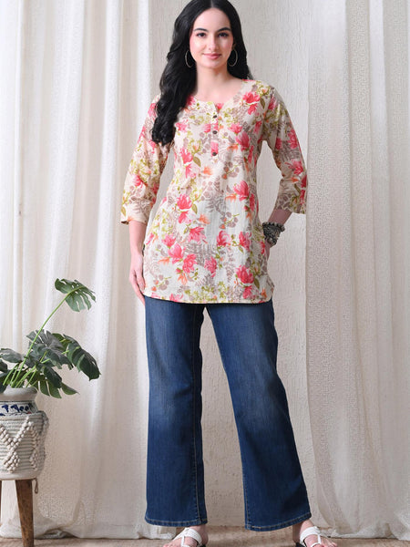 Pink Garden Pure Cotton Casual 3/4th Sleeves Top for women
