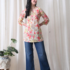 Pink Garden Pure Cotton Casual 3/4th Sleeves Top for women