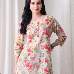 Pink Garden Pure Cotton Casual 3/4th Sleeves Top for women