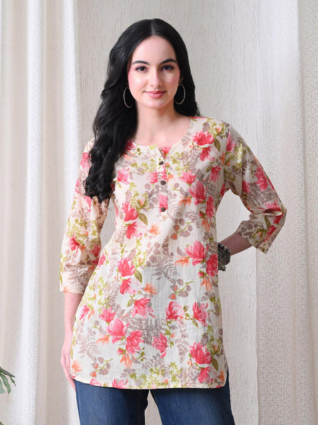 Pink Garden Pure Cotton Casual 3/4th Sleeves Top for women