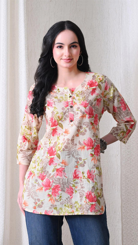 Pink Garden Pure Cotton Casual 3/4th Sleeves Top for women