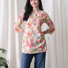Pink Garden Pure Cotton Casual 3/4th Sleeves Top for women