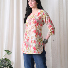 Pink Garden Pure Cotton Casual 3/4th Sleeves Top for women