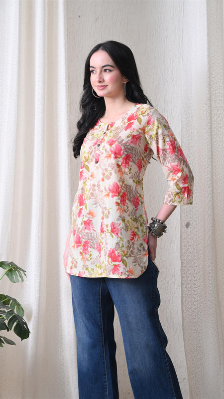 Pink Garden Pure Cotton Casual 3/4th Sleeves Top for women